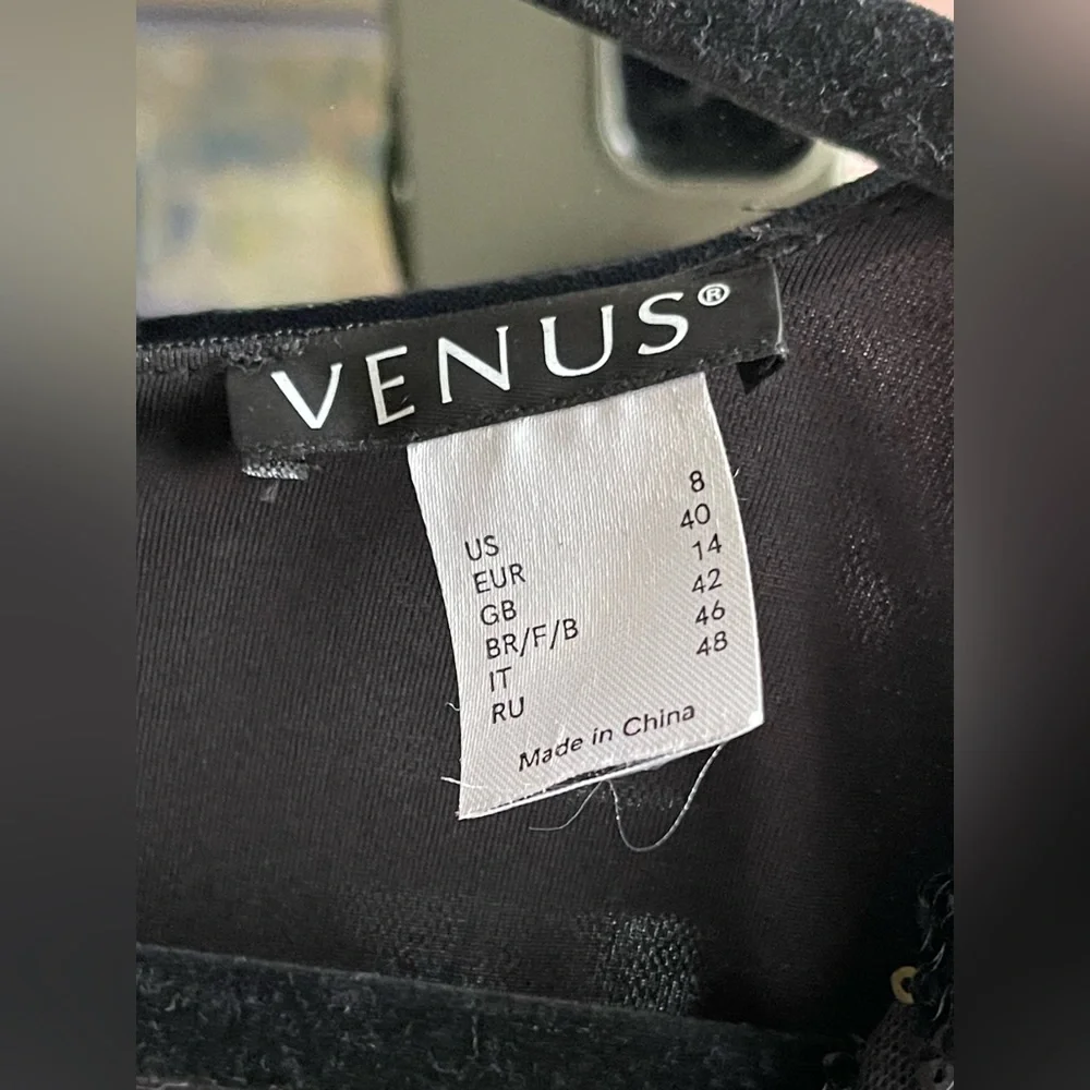 Venus NWT Black Sequin Bell Sleeve Fringe V-Neck Mini Dress - Picture 5 of 15